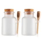 TIANZD 2 Pack 500ml Matte Plastic Bath Salt Storage Jars with Cork and Wooden Spoon Empty Kitchen Storage Container for Bath Salt Scrub Mask