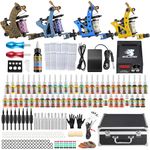 Solong Tattoo Complete Tattoo Kit 4 Pro Machine Guns 54 Inks Power Supply Foot Pedal Needles Grips Tips with Carry Case TK453