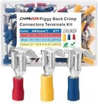 Chanzon 70pcs UL Listed Piggyback Connectors Wire Terminal Kit - Red Blue Yellow - 10-22AWG Piggy Back Splice Crimp Terminal Quick Disconnect Assorted