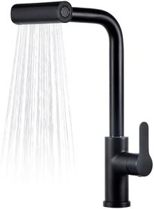 OYMOV Kitchen Faucet - 4 Function Waterfall Kitchen Faucet with Pull Down Sprayer, Single Hole, Stainless Steel Pull Out Faucet for Kitchen Sink, Bar, Laundry, Matte Black(Without Supply Hoses)