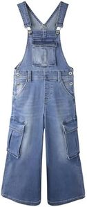 KIDSCOOL SPACE Girls Denim Overalls,Wide Leg Accordion Deep Heel Pockets Cargo Jeans Dungarees,10