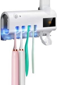 UV Toothbrush Sterilizer Holder Wall Mounted | Automatic Toothpaste Dispenser | UV-C Toothbrush Sanitizer for Bathroom | 5 Toothbrush Storage Organizer | Dustproof Family Bathroom Accessories