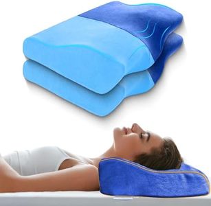 Sleepsia Memory Foam Pillow | 1-Year Warranty | Cervical Support for Neck Pain | Orthopedic Contour with Extra Curve for Side & Back Sleepers (Blue Gel, Pack of 2)