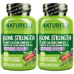 NATURELO Bone Strength - Plant-Based Calcium, Magnesium, Potassium, Vitamin D3, VIT C, K2 - GMO, Soy, Gluten Free Ingredients - Whole Food Supplement for Bone Health - 240 Vegetarian Capsules