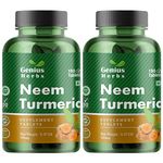 Genius Herbs Neem Turmeric Tablets 500 mg | Best Detox | Boosts Immunity| 180 No.s 45 days Pack of 2