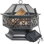 PRISP Outdoor Fire Pit for Garden and Patio, Large Hexagonal Fire Bowl, Includes Spark Guard, Poker and Protective Cover, Black and Bronze, 61 cm Width, 65 cm High - Foyer Extérieur