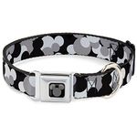 Buckle Down DC-WDY349-WL Seatbelt Dog Collar, Wide Large, Mickey Mouse Head Stacked Black/Grays