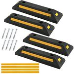 ATPEAM 4 Pack Rubber Curb Vehicle Floor Stopper Heavy Duty Black Parking Blocks Wheel Stop Stoppers with Yellow Reflective Stripes for Car, Truck, RV, Trailer, and Garage