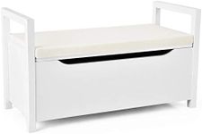 Giantex Shoe Changing Bench, Entryway Shoe Storage Bench w/Flip-up Padded Seat and Side Handle, Multipurpose Storage Chest Bench Toy Box for Living Room, Bedroom, Hallway, Entrance (White)