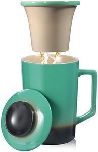 15 OZ Porcelain Tea Infuser Cup with Lid,Ceramic Tea Mug with All-Porcelain Strainer for Loose Leaf Teas,Microwave and Dishwasher Safe Coffee Mug,Metal-Free,BPA-Free,Tea-Lover/Christmas Gifts (Green)