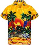 V.H.O. Funky Hawaiian Shirt, Shortsleeve, Parrot, Yellow, XL