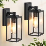 VIANIS 2 Pack Outdoor Wall Lights, Exterior Lights for House Lantern, Matte Black Waterproof Anti-Rust Outdoor Lights for Porch, Garden, Doorway, Seed Tempered Glass