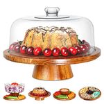 Homeries Acacia Wood Cake Stand with Lid, Cake Plate, (6 in 1) Multi-Functional Serving Platter, Large Cake Stand with Dome - Use as Cake Holder, Cake Cover