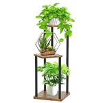 LyTaispuly 3 Tier Plant Stands Indoor Outdoor, Metal Wood Tiered Corner Plant Stand Pot Holder, Wood Flower Shelf Display Rack for Living Room Bedroom Balcony Garden Patio, Black