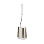 Joseph Joseph Flex Lite - Silicone Toilet Brush with slimline holder set, flexible anti-drip, anti-clog deep clean head, Stainless Steel, Small