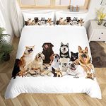 Loussiesd Dogs Duvet Cover Set, Cute Pet Patterns Comforter Cover, White Background Bedding Set, Soft Microfiber Decoration Room Quilt Cover for Kids Boys (1Duvet Cover with 1Pillow Case) Single Size