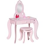 HOMCOM Kids Vanity Table & Stool Girls Dressing Set Make Up Desk Chair Dresser Play Set with Mirror Pink