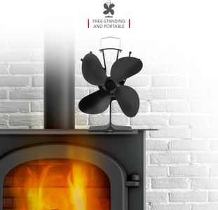 NETTA 4-Blade Stove Fan – Black Heat Powered Fireplace Fan