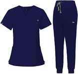 VIAOLI Scrubs for Women Set Scrub Top &Jogger Pant Workwear Clinical Modern Athletic Suit Medical Uniforms (10 Pockets), Navy Blue, Medium