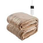 Heated Blanket Electric Blanket Throw with 10 Heating Levels & 1-8 Hours Auto-Off Time Settings, Machine Washable, ETL Certification, Home Office Use, Double Soft Flannel (50" x 60", Cream)