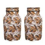 Shinzo Cotton Washable Brown Color Designed LPG Gas Cylinder Cover with Dustproof (Pack of 2, Black Golden Leaf)