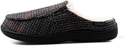 Padders Tom Mens Wide Fit Slip on Memory Foam Slippers - Soft Textile Upper and Open Back Design with Wide G Fitting for Extra Room and Ultimate Comfort, Blue Hounds Tooth, 8 UK Wide