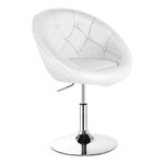 KOTEK Swivel Vanity Chair, Height Adjustable Swivel Accent Chair w/Chrome Frame, Modern Round Tufted Makeup Chair for Living Room, Bedroom, Lounge (1, White)