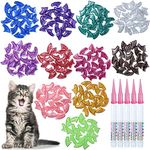 MiiOUU 100 pcs Cat Nail Caps | Cat Claw Covers with Adhesives and Applicators | 5X Different Glitter Colors (M)