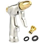 Norsmic Garden Hose Nozzle Sprayer, 100%-Metal High-Pressure Water Gun, Fits US Standard 3/4-inch Thread, Perfect from Jet to Fan-Shaped Spray, Essential for Car Wash/Plant Watering/Dog Shower