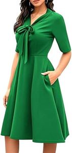 oxiuly Women's V Neck Vintage Work Dresses Bow Tie Church Chic Pretty Cocktail Graduation Homecoming Party Special Occasion Dinner Christmas Dresses with Pockets OX278 Guo Green 5F L