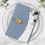 ponatia 20PCS Wedding Invitation Cards Kits - 5x7 Dusty Blue Wrap Pocket Invitation Cards with Envelopes, Gold Wax Seals, Ribbons For Wedding, Baby Shower, Birthday, XV Anos, Quinceanera Invitation