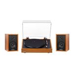 Electrohome Montrose, Upgradable Vinyl Record Player with Berkeley, Powered Bluetooth Bookshelf Speakers, 1" Tweeter & 3" Driver, for Warm Natural Sound, Teak