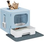 DWVO Enclosed Cat Litter Box with Two-Way Entry/Exit, Large Anti-Splash Hooded Litter Box with Mat and Litter Scoop, Easy Assemly and Cleaning - Blue