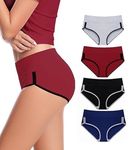 DIVING DEEP Cotton Underwear for Women, High Waist Panties for Women, Womens Brief Stretchy Underwear, Women's Panties - (Pack of 4) (G, M, Blue, B) (XL)