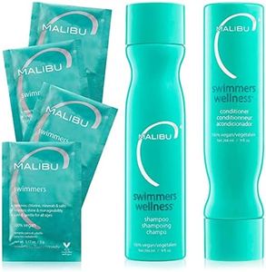 Malibu C Swimmers Wellness Collection - Swimmers Shampoo and Conditioner Set + Hair Mask Packets - Moisturizing, Shine Restoring Hair Care Kit - Protects Hair Discoloration from Pool Elements (6 Ct)