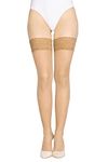 LORES Lace Top 30 Denier Hold Ups Sheer Stockings Tigh High with Invisible Silicone, Visone M/L