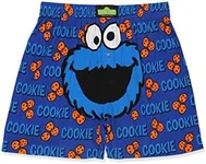 Sesame Street Cookie Monster Men's Button Fly Boxer Lounge Shorts (Medium, Blue)