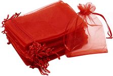 Forty Wings Pack Of Red 12 Christmas Organza Fabric Bags,Drawstring Gift Treat Wrapping Candy Bag Christmas Party Favors Christmas Tree Decoration Item Christmas Return Gift (12) (Red)