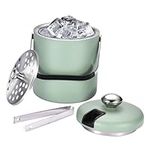 flybold Ice Bucket with Scoop - 7''x5.5''x5.5'' Small Insulated Ice Bucket with Lid and Stand - Double-Walled Stainless Steel Green Ice Holder for Party - 1.4 Quart Ice Container for Outdoor or Indoor