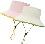 Mini angel Baby Sun Hat Kids Bucket Hat 2 Pack Summer Beach Hat 4-8 Years Sun Protection Hat Wide Brim Hat Cap (Ivory+Pink)