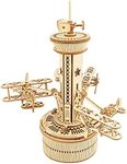 ROBOTIME 3D Wooden Puzzles for Adults DIY Musical Box Model Kit to Build Self-Assembly Building Kit Aeroplane-Control Tower