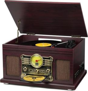 FEKTIK Bluetooth Record Player 10 in 1,FEKTIK 3-Speed Turntable for Vinyl with Speakers, LP to MP3 Converter, CD, Cassette Player, FM Radio, Wireless Streaming | Coffee