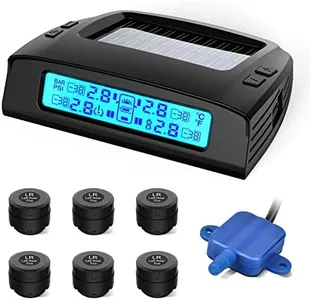 Tymate Tire Pressure Monitoring System - Solar Charge RV TPMS, 5 Alarm Modes, Auto Backlight & Sleep Mode, W/Repeater for Longer Distance Transmission, 6 External Sensors, Easy to Install (0-87 PSI)