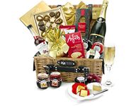 Premium Champagne Gift Set - Eton Hamper with Paul Langier Brut Champagne, Cheddar Truckles, Organic Brie, Puff Pastry Twists, Swiss Chocolates - Champagne Gifts for Women, from Regency Hampers