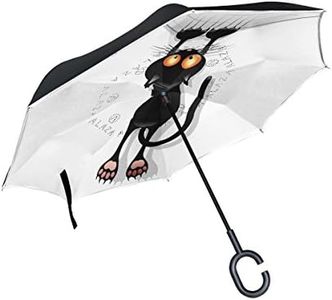 ISAOA invertido Paraguas Resistente al Viento Doble Capa reversa Plegable Paraguas para Coche Lluvia Uso al Aire Libre, Mango en Forma de C Auto pie Gato Dibujos Animados rascando Paraguas