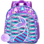 Mermaid Backpack for Girls, Toddler Sequin Preschool Bookbag, 12.5" Cute Cartoon Animal School Bag