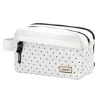 Storite Canvas Pencil Case, Large Capacity Pencil Pouch with Easy Grip Handle & Loop, Portable Stationery Storage Pouch for School Teens Adults (White with Black Dots)