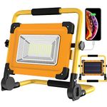 100W Solar 120 LED Rechargeable Work Light, Portable Floodlight 4 Modes Jobsite Construction Lights with Stand, 14000mAH Power Bank Waterproof Spotlight for Car Repairing, Garage, Workshop, Camping