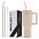 Boldfit Tumbler Bottle with Lid and Straw 1.2L Stainless Steel Water Tumbler | Leakproof Travel Mug with Handle & Reusable Straw Sipper with Cleaning Brush 1200ml