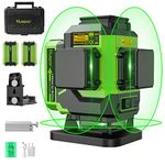 Huepar 3 x 360 Laser Level Self Leveling with 2 Li-ion Batteries, 3D Brighter Green Beam Cross Line, Tiling Floor Leveling Tool, Include, Type-C Cable, Magnetic Bracket, Hard Carry Case - LS03DG